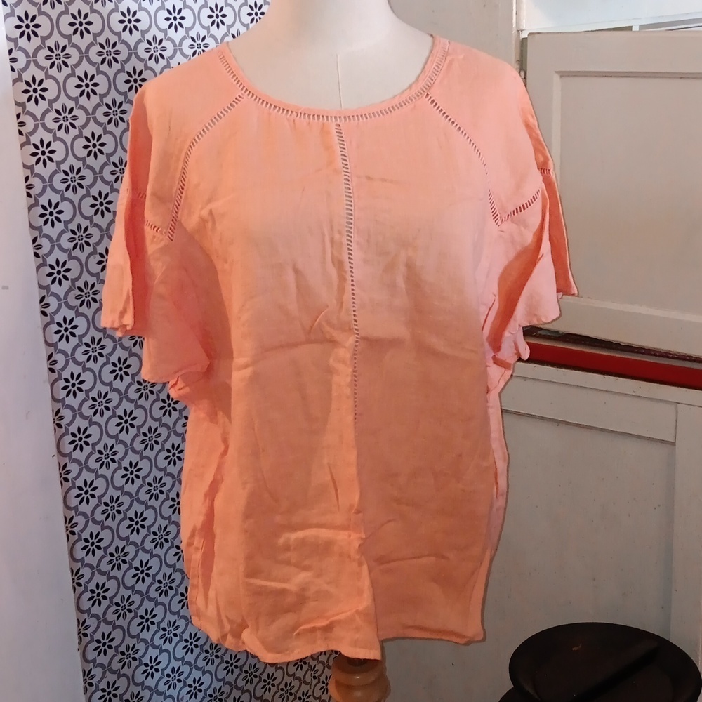 100% linen peach color shirt